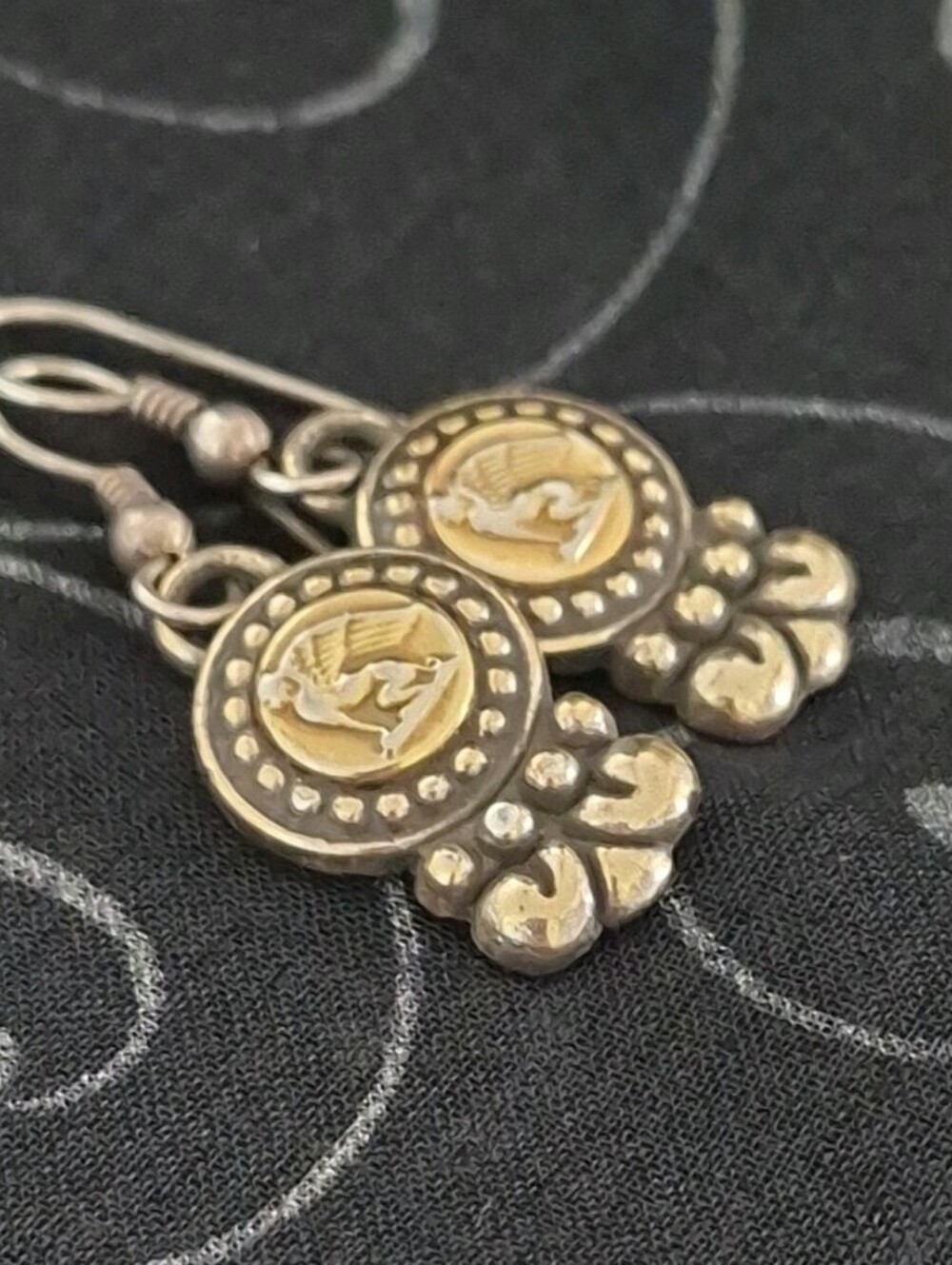 Vintage Brighton Pegasus Coin Dangle Earrings Retired Mixed Metal French Wire